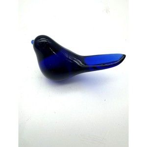 Vintage 3” Art Glass blue bird long tail figurine happiness